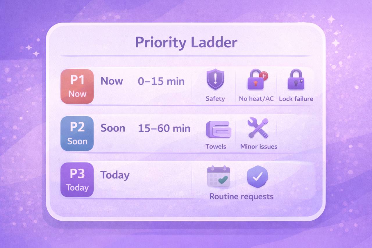 Priority ladder for guest requests with P1 P2 P3 and time targets